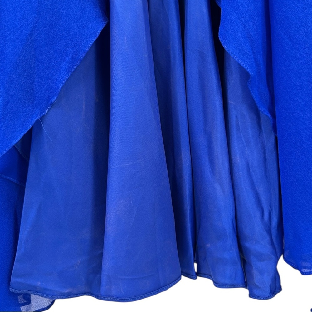 Vintage Caché Royal Blue 100% Silk Chiffon High Low Evening Maxi Dress Gown - Picture 7 of 10